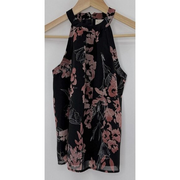 A New Day Women’s Black‎ Pink Floral Sleeveless Lined Blouse XS Preppy Boho Ofc - Picture 2 of 8